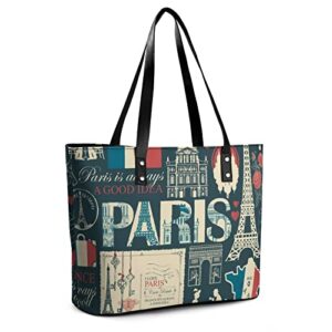 Womens Handbag French Paris Patterns Leather Tote Bag Top Handle Satchel Bags For Lady