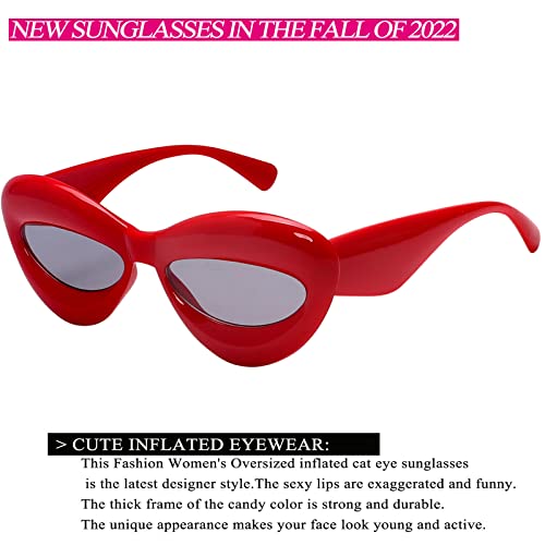 Akirawang Fashion Trendy Cat-eye Sunglasses for Women Oversized Thick Frame Sexy Lip Candy Color Glasses Designer Style