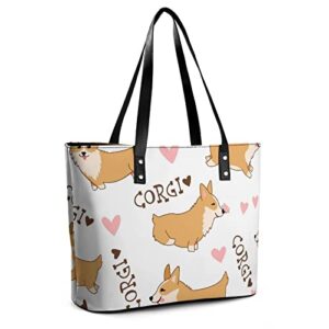 Womens Handbag Welsh Corgi Dog Pattern Leather Tote Bag Top Handle Satchel Bags For Lady