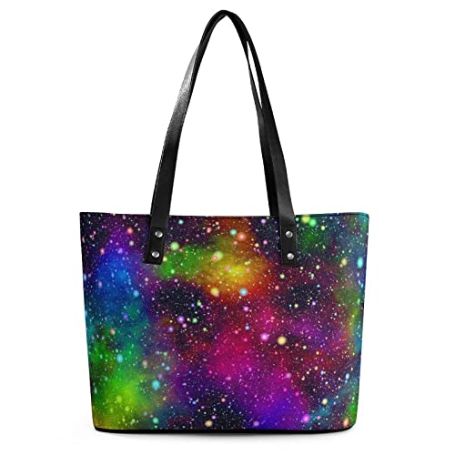 Womens Handbag Rainbow Starry Sky Leather Tote Bag Top Handle Satchel Bags For Lady