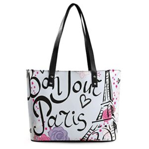 womens handbag paris eiffel tower with flowers leather tote bag top handle satchel bags for lady