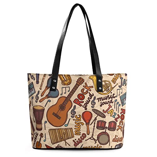 Womens Handbag Musical Instruments Sketch Pattern Leather Tote Bag Top Handle Satchel Bags For Lady