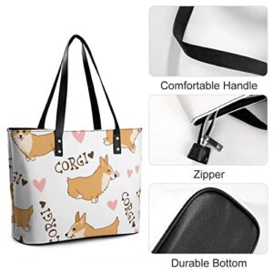 Womens Handbag Welsh Corgi Dog Pattern Leather Tote Bag Top Handle Satchel Bags For Lady