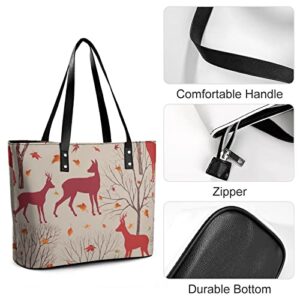 Womens Handbag Reindeer Autumn Forest Leather Tote Bag Top Handle Satchel Bags For Lady