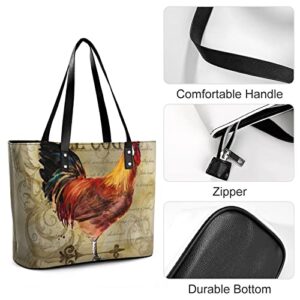 Womens Handbag Rooster Leather Tote Bag Top Handle Satchel Bags For Lady