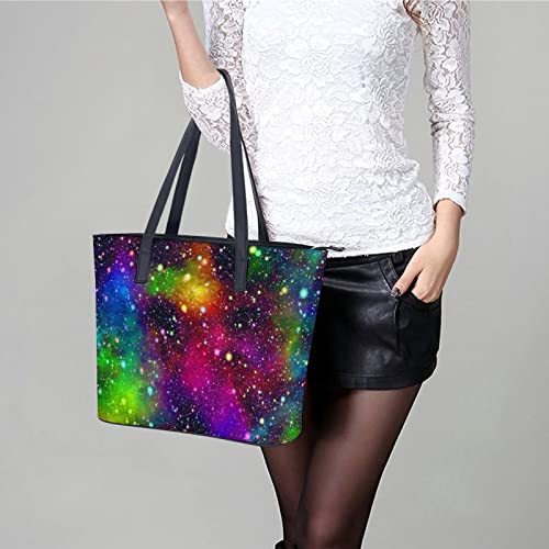 Womens Handbag Rainbow Starry Sky Leather Tote Bag Top Handle Satchel Bags For Lady