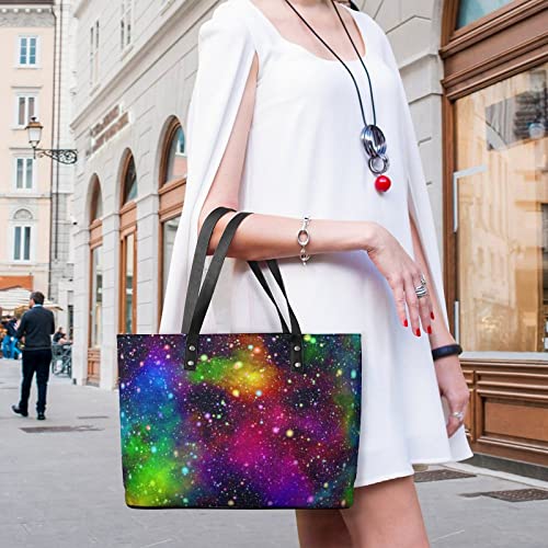 Womens Handbag Rainbow Starry Sky Leather Tote Bag Top Handle Satchel Bags For Lady