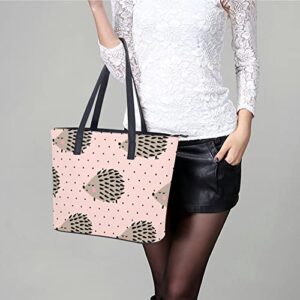 Womens Handbag Hedgehog Pattern Pink Leather Tote Bag Top Handle Satchel Bags For Lady