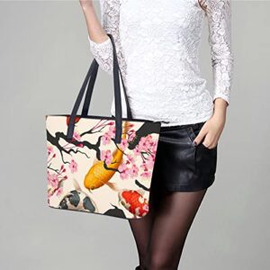 Womens Handbag Fish And Blossom Cherry Pattern Leather Tote Bag Top Handle Satchel Bags For Lady