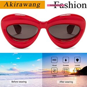 Akirawang Fashion Trendy Cat-eye Sunglasses for Women Oversized Thick Frame Sexy Lip Candy Color Glasses Designer Style