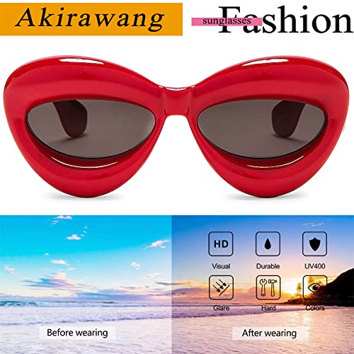 Akirawang Fashion Trendy Cat-eye Sunglasses for Women Oversized Thick Frame Sexy Lip Candy Color Glasses Designer Style