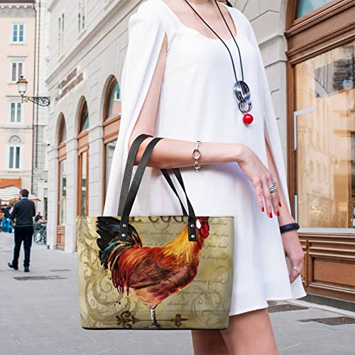 Womens Handbag Rooster Leather Tote Bag Top Handle Satchel Bags For Lady