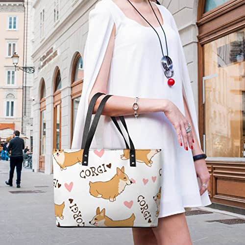 Womens Handbag Welsh Corgi Dog Pattern Leather Tote Bag Top Handle Satchel Bags For Lady