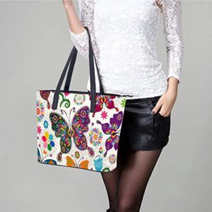 Womens Handbag Floral Butterfly Leather Tote Bag Top Handle Satchel Bags For Lady