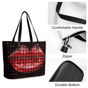 Womens Handbag Red Lips Leather Tote Bag Top Handle Satchel Bags For Lady