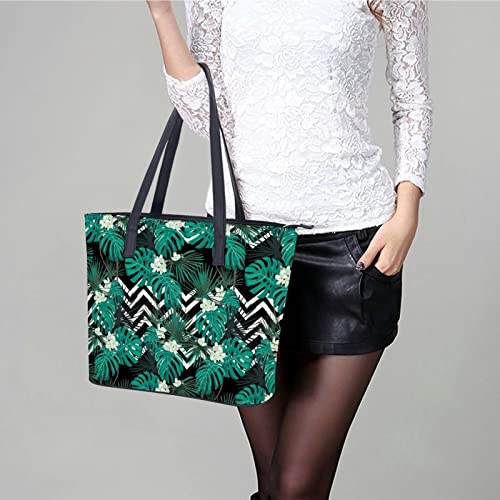 Womens Handbag Palm Leaves Pattern Leather Tote Bag Top Handle Satchel Bags For Lady