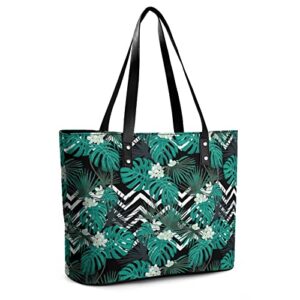 Womens Handbag Palm Leaves Pattern Leather Tote Bag Top Handle Satchel Bags For Lady