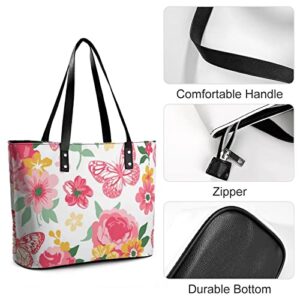 Womens Handbag Roses Peonies And Butterflies Floral Pink Leather Tote Bag Top Handle Satchel Bags For Lady