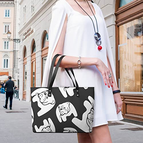 Womens Handbag Bulldog Pattern Leather Tote Bag Top Handle Satchel Bags For Lady