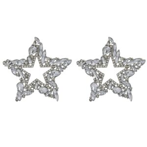 Denifery Fashion Star Stud Earrings Full Crystal Rhinestone Star Dangle Drop Earrings Bling Sparkly Earrings for Party Wedding for Women (Silver)