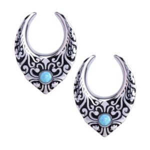 erkuoo piercing jewelry 2pcs floral saddle tunnels plugs, hypoallergenic 316l stainless steel, 0g(8mm)