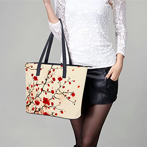 Womens Handbag Peach Blossom Leather Tote Bag Top Handle Satchel Bags For Lady