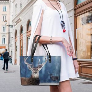 Womens Handbag Deer Winter Snow Leather Tote Bag Top Handle Satchel Bags For Lady