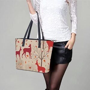 Womens Handbag Reindeer Autumn Forest Leather Tote Bag Top Handle Satchel Bags For Lady