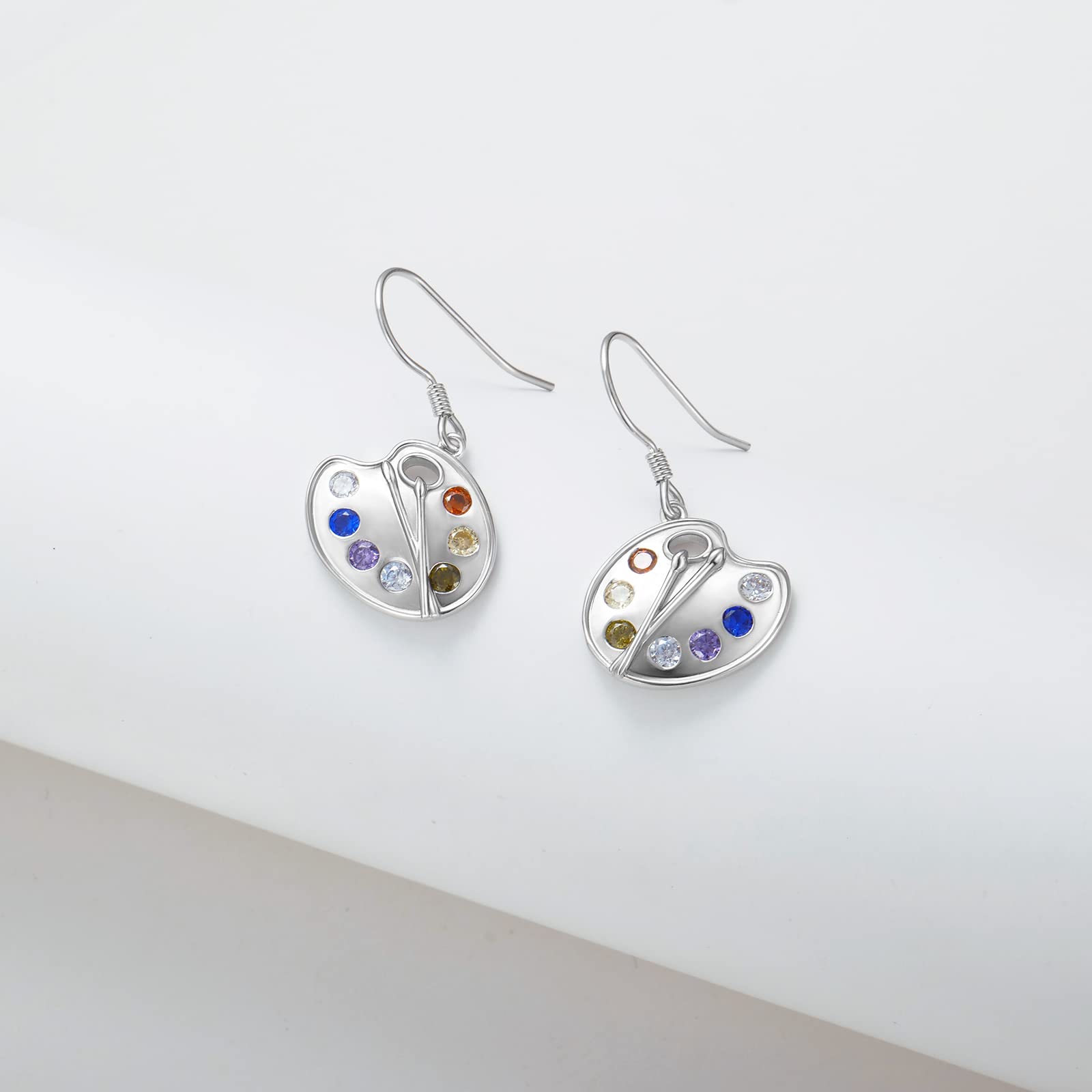 Artist Paint Palette and Brush Earrings 925 Sterling Silver Artist Palette Earrings Colorful Painter Dangle Drop Earrings Artist Jewelry Gifts for Artist Mother Women