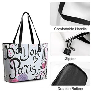 Womens Handbag Paris Eiffel Tower With Flowers Leather Tote Bag Top Handle Satchel Bags For Lady