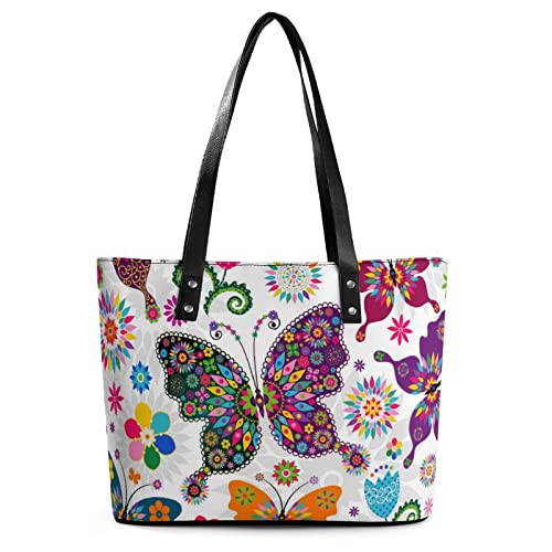 Womens Handbag Floral Butterfly Leather Tote Bag Top Handle Satchel Bags For Lady