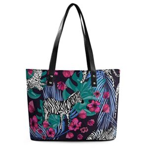 womens handbag leopards leaves palm flowers pattern leather tote bag top handle satchel bags for lady