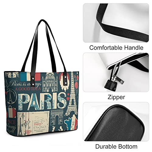 Womens Handbag French Paris Patterns Leather Tote Bag Top Handle Satchel Bags For Lady