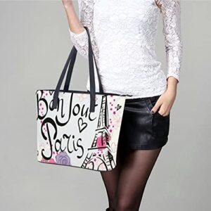 Womens Handbag Paris Eiffel Tower With Flowers Leather Tote Bag Top Handle Satchel Bags For Lady