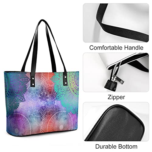 Womens Handbag Colorful Pattern Leather Tote Bag Top Handle Satchel Bags For Lady