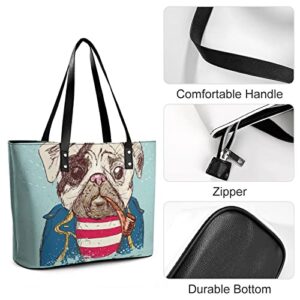 Womens Handbag Pug Dog Leather Tote Bag Top Handle Satchel Bags For Lady