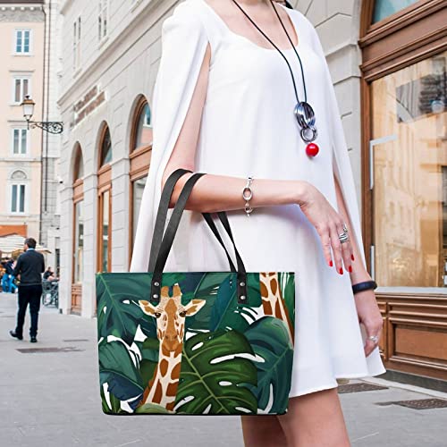 Womens Handbag Palm Tree Giraffe Leather Tote Bag Top Handle Satchel Bags For Lady