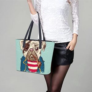 Womens Handbag Pug Dog Leather Tote Bag Top Handle Satchel Bags For Lady