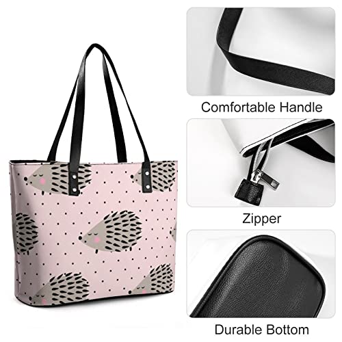 Womens Handbag Hedgehog Pattern Pink Leather Tote Bag Top Handle Satchel Bags For Lady