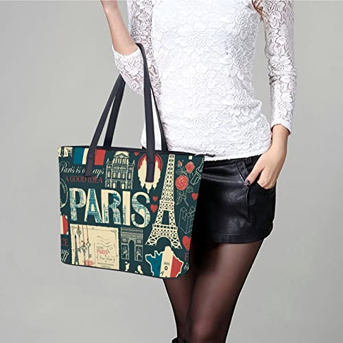 Womens Handbag French Paris Patterns Leather Tote Bag Top Handle Satchel Bags For Lady