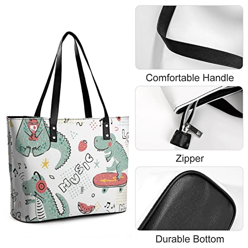 Womens Handbag Dinosaur Skateboard Dino Pattern Leather Tote Bag Top Handle Satchel Bags For Lady