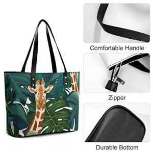 Womens Handbag Palm Tree Giraffe Leather Tote Bag Top Handle Satchel Bags For Lady