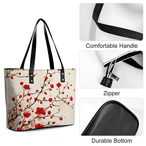 Womens Handbag Peach Blossom Leather Tote Bag Top Handle Satchel Bags For Lady