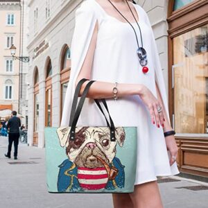 Womens Handbag Pug Dog Leather Tote Bag Top Handle Satchel Bags For Lady