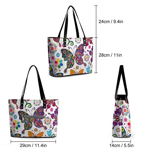 Womens Handbag Floral Butterfly Leather Tote Bag Top Handle Satchel Bags For Lady