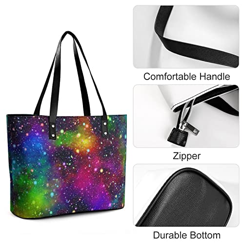 Womens Handbag Rainbow Starry Sky Leather Tote Bag Top Handle Satchel Bags For Lady