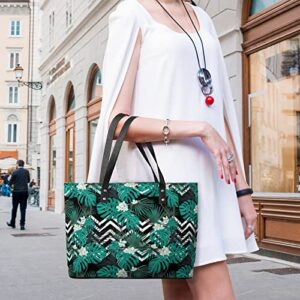 Womens Handbag Palm Leaves Pattern Leather Tote Bag Top Handle Satchel Bags For Lady