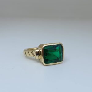 Gold Emerald Statement Ring, 925 Solid Sterling Silver Ring, Square Emerald Signet Ring, Women Ring, Men Ring, Gift Ring, Green Gemstone Ring (Sterling Silver, 8)