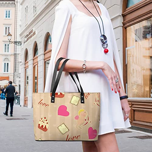 Womens Handbag Heart Love Pattern Leather Tote Bag Top Handle Satchel Bags For Lady