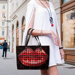 Womens Handbag Red Lips Leather Tote Bag Top Handle Satchel Bags For Lady